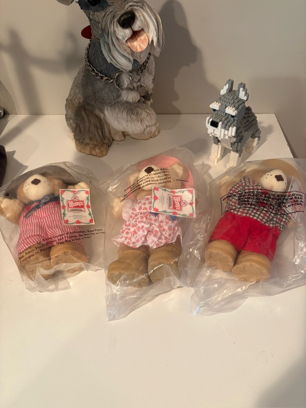 Vintage Wendy’s Furskins Bear Set - Gray/Red/Pink Plush Collectible Trio